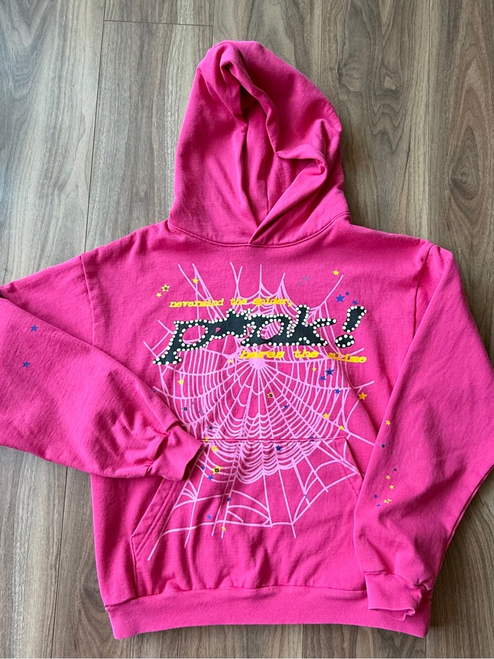 split Bright Pink Graphic Hoodie with Star Accents